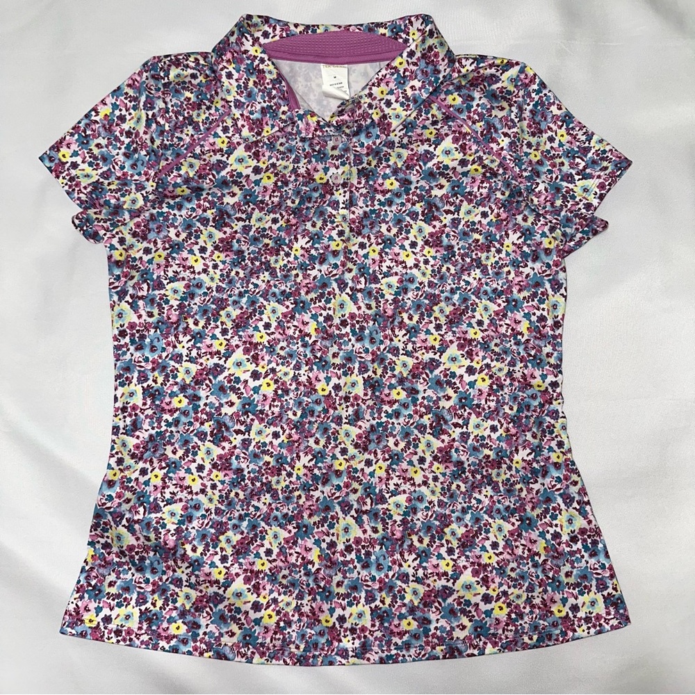 Tek Gear golf polo women size medium‎ floral collared shirt